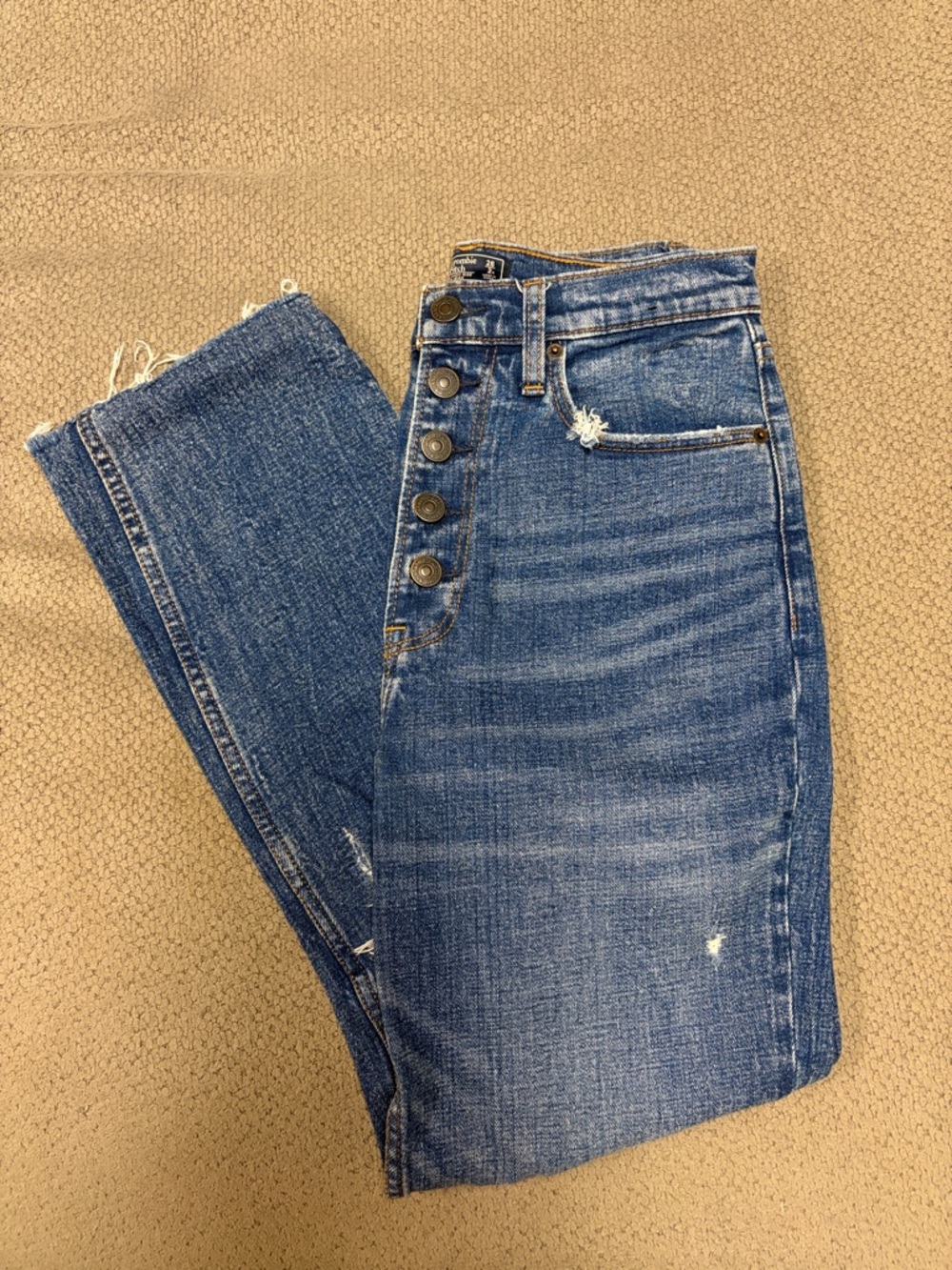Abercrombie & Fitch High-Rise Distressed Blue Jeans